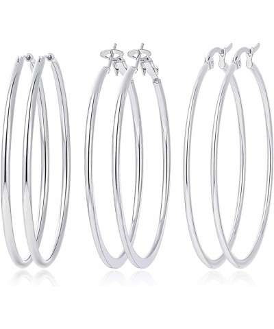 6 Pairs a Set Hoop Earring or 1 Pairs a Set 316L Stainless Steel Hoop Earrings for Women or Girls J2:50MM,3 styles Silver Ton...