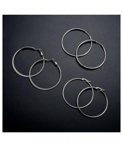 6 Pairs a Set Hoop Earring or 1 Pairs a Set 316L Stainless Steel Hoop Earrings for Women or Girls J2:50MM,3 styles Silver Ton...