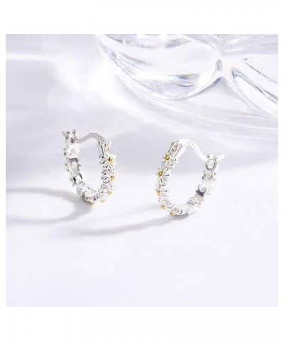 925 Sterling Silver Daisy Hoop Earrings for Women CZ cubic zirconia Daisy Hoop Earring Jewelry Birthday Gifts for Women Girls...