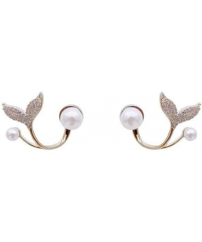 Personality Vintage Fishtail Metal Pearl Dangle Earrings Fashion Temperament Ladies Jewelry Accessories $3.45 Earrings