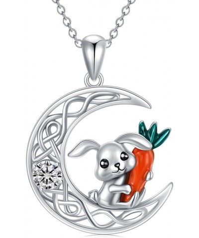 Bunny Necklace Moon Pendant Necklace Silver Rabbit Crescent Necklace with Birthstone Gift for Women Girl April $22.22 Necklaces