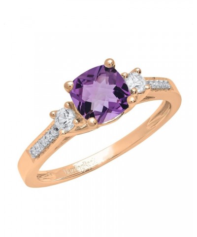 6mm Cushion Amethyst & Round White Sapphire with White Diamond 3 Stone Style Engagement Ring in 10K Gold 7 Rose Gold $95.79 R...