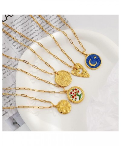 INS Premium Easy-matching Stainless Steel Gold Vintage Round Coin Cross Arrow Compass Moon Star Necklace Chain Hollow Heart K...