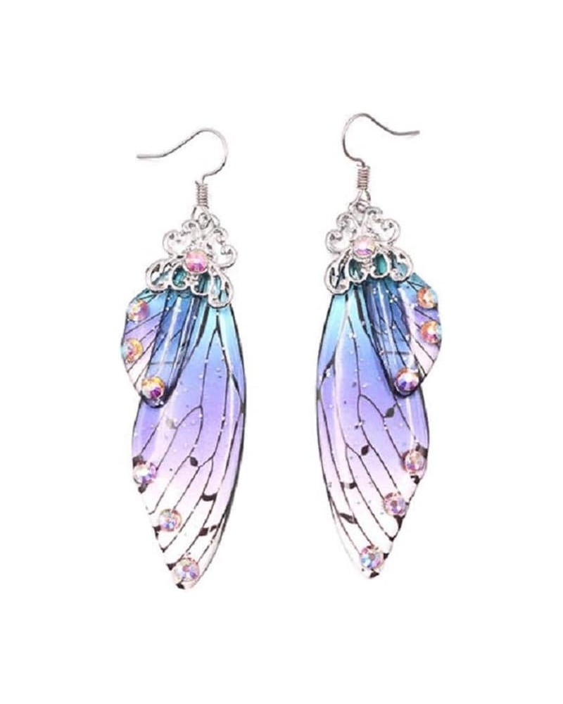 Multicolored Butterfly Wing Hook Earrings Elegant Acrylic Insect Drop Earrings Crystal Dragonfly Wing Earrings for Women Girl...