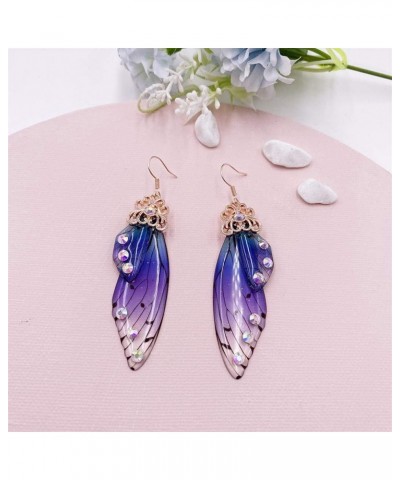 Multicolored Butterfly Wing Hook Earrings Elegant Acrylic Insect Drop Earrings Crystal Dragonfly Wing Earrings for Women Girl...