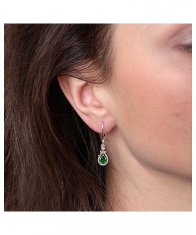 Birthstone Dangle Earrings for Women 925 Sterling Silver Rose Flower Drop Leverback Earrings Jewelry 5-emerald-May $30.00 Ear...