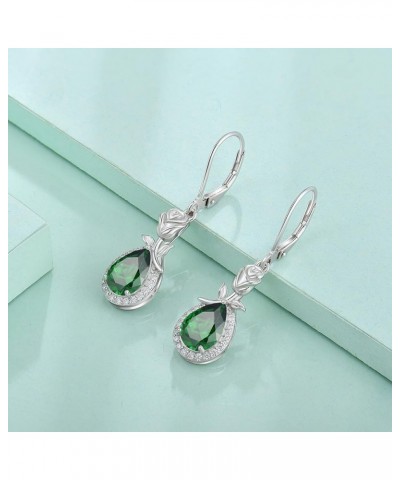 Birthstone Dangle Earrings for Women 925 Sterling Silver Rose Flower Drop Leverback Earrings Jewelry 5-emerald-May $30.00 Ear...