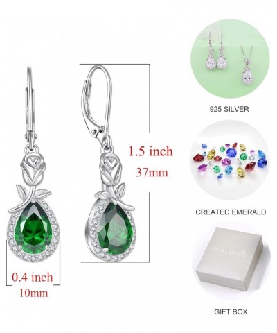 Birthstone Dangle Earrings for Women 925 Sterling Silver Rose Flower Drop Leverback Earrings Jewelry 5-emerald-May $30.00 Ear...