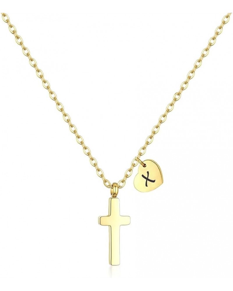 Tiny Cross Necklace for Girls | Heart Initial Necklace | Heart Birthstone Necklace | Letter Stainless Steel Pendant Jewelry F...