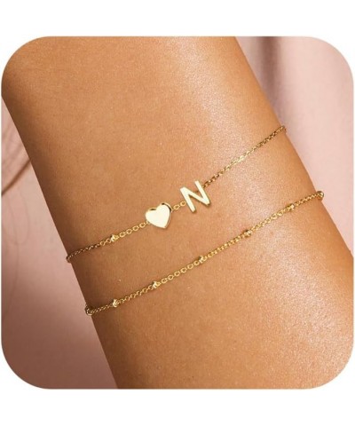 Dainty Initial Heart Gold Bracelets for Women Trendy, 14K Real Gold Letter Charm Bracelet Jewelry Cute Simple Fashion Chain B...