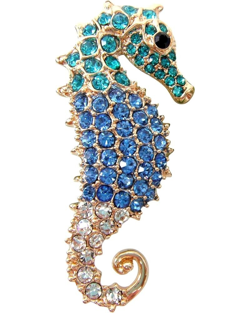 18k Gold Plated Multi-Color Crystal Sea Horse Brooch Pin Blue $8.66 Brooches & Pins