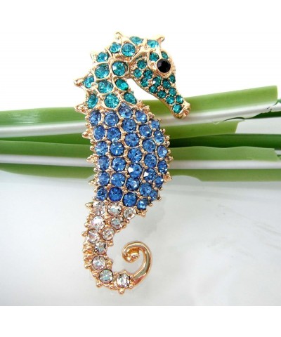 18k Gold Plated Multi-Color Crystal Sea Horse Brooch Pin Blue $8.66 Brooches & Pins