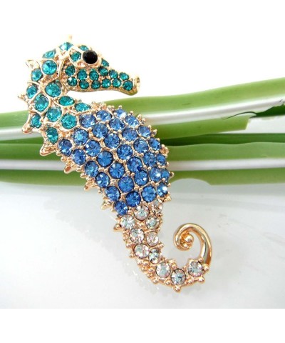 18k Gold Plated Multi-Color Crystal Sea Horse Brooch Pin Blue $8.66 Brooches & Pins