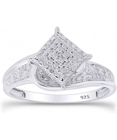 Jewel Zone US White Natural Diamond Cluster Ring in 14k Gold Over Sterling Silver white-gold-plated-silver $31.61 Rings