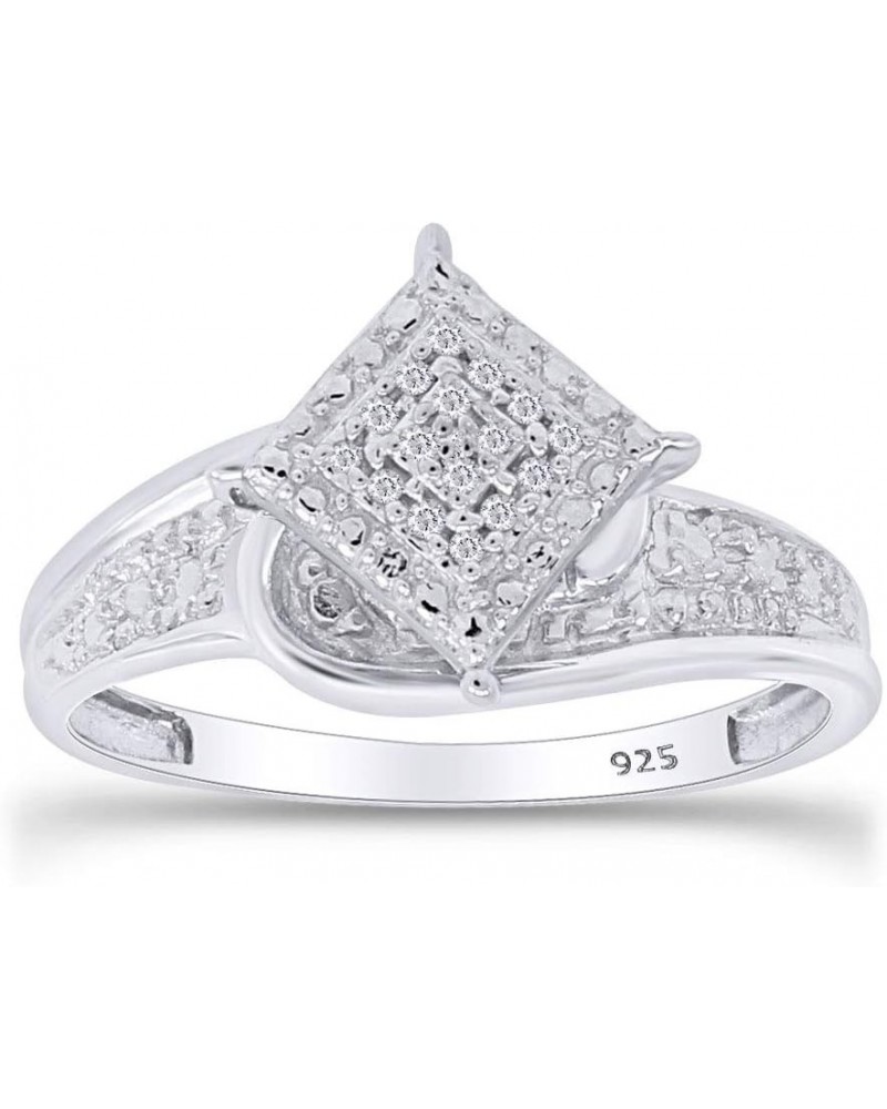 Jewel Zone US White Natural Diamond Cluster Ring in 14k Gold Over Sterling Silver white-gold-plated-silver $31.61 Rings