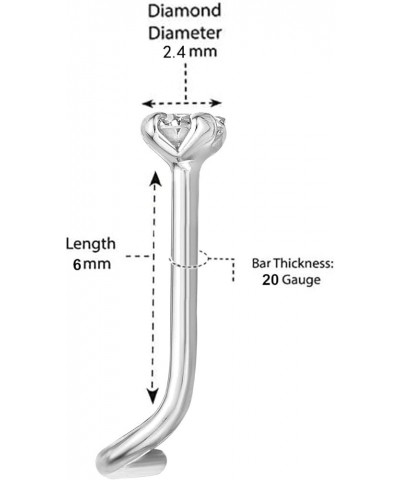 20 Gauge Curved Screw Nose Ring for Women in 14k White or Yellow Gold with 0.01 to 0.07 Carat Genuine Diamond White Gold 0.05...