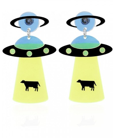 Planet UFO Aliens Earrings Space Weird Punk Acrylic Earrings women Flying Saucer UFO Dangle Earrings Novelty Fun Glitter Cute...