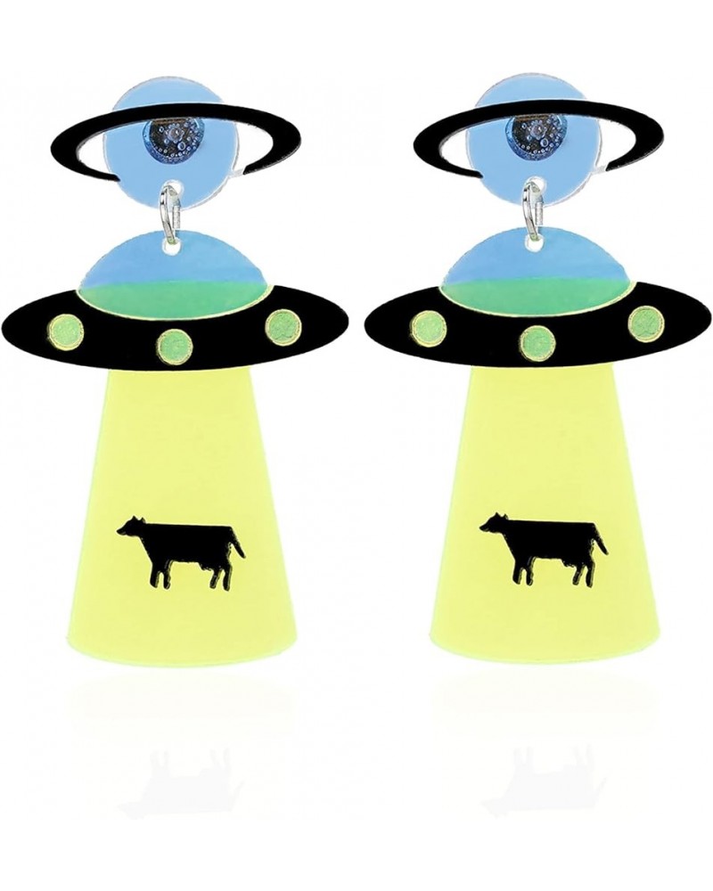 Planet UFO Aliens Earrings Space Weird Punk Acrylic Earrings women Flying Saucer UFO Dangle Earrings Novelty Fun Glitter Cute...