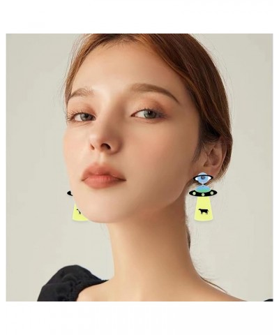 Planet UFO Aliens Earrings Space Weird Punk Acrylic Earrings women Flying Saucer UFO Dangle Earrings Novelty Fun Glitter Cute...