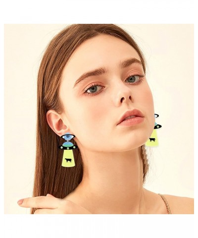 Planet UFO Aliens Earrings Space Weird Punk Acrylic Earrings women Flying Saucer UFO Dangle Earrings Novelty Fun Glitter Cute...