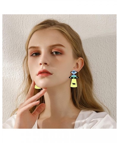 Planet UFO Aliens Earrings Space Weird Punk Acrylic Earrings women Flying Saucer UFO Dangle Earrings Novelty Fun Glitter Cute...