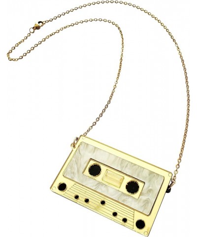 Womens Mens Retro 1980s Music Cassette Music Tape Pendant Vintage Style Costume Novelty Chain Necklace Gold $8.09 Necklaces