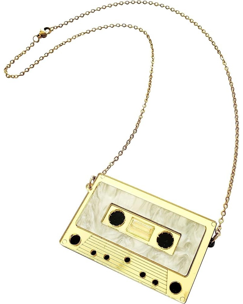 Womens Mens Retro 1980s Music Cassette Music Tape Pendant Vintage Style Costume Novelty Chain Necklace Gold $8.09 Necklaces