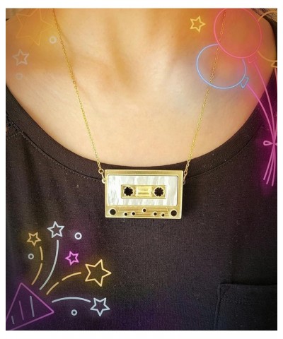 Womens Mens Retro 1980s Music Cassette Music Tape Pendant Vintage Style Costume Novelty Chain Necklace Gold $8.09 Necklaces