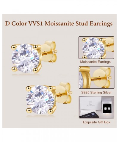 Moissanite Stud Earrings for Women,Women's 0.6-4.2CT D Color VVS1 Round Cut Diamond Moissanite Earrings with 925 Sterling Sil...