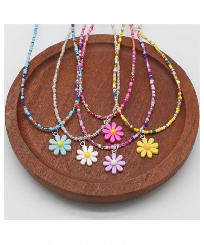 Daisy Flower Necklaces for Girls Beaded Necklace Colorful Boho Beaded Choker Necklace for Women Cute Flower Necklace for Teen...