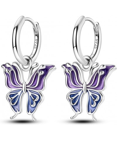 925 Sterling Silver Drop Dangle Earrings for Women Girls Post Lightweight Hoop Huggie Earrings Fashion Purple Butterfly $10.9...