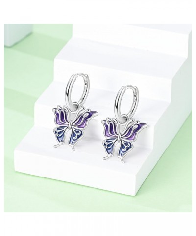 925 Sterling Silver Drop Dangle Earrings for Women Girls Post Lightweight Hoop Huggie Earrings Fashion Purple Butterfly $10.9...