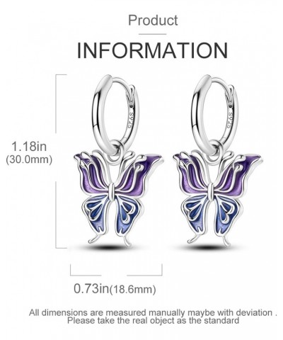 925 Sterling Silver Drop Dangle Earrings for Women Girls Post Lightweight Hoop Huggie Earrings Fashion Purple Butterfly $10.9...