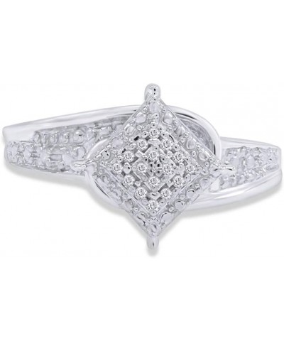 Jewel Zone US White Natural Diamond Cluster Ring in 14k Gold Over Sterling Silver white-gold-plated-silver $31.61 Rings