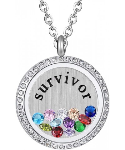 Inspirational Stainless Steel Floating Charm Magnetic Glass Locket Necklace,Gifts For Women. Crystal-Survivor $9.27 Necklaces