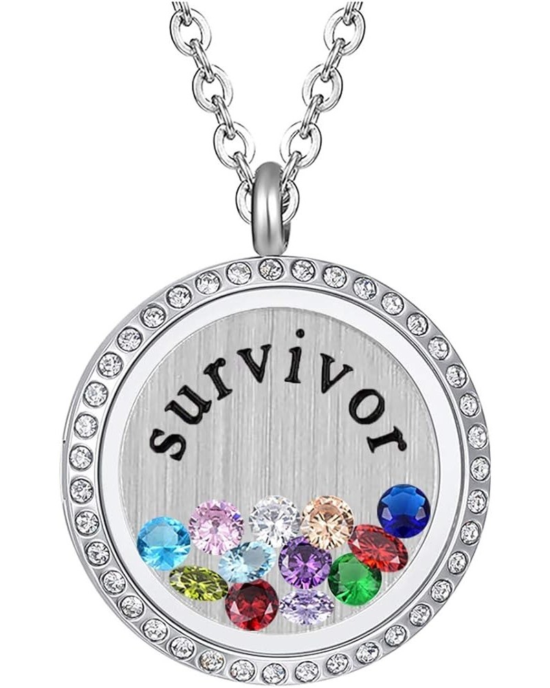 Inspirational Stainless Steel Floating Charm Magnetic Glass Locket Necklace,Gifts For Women. Crystal-Survivor $9.27 Necklaces