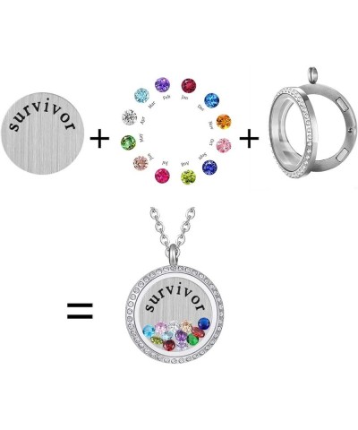 Inspirational Stainless Steel Floating Charm Magnetic Glass Locket Necklace,Gifts For Women. Crystal-Survivor $9.27 Necklaces