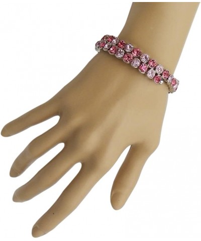 Women's Stunning Double Pink Crystal Rhinestone Flexible Silver Tone Coil Wrap Around Cuff Bracelet Barbie Costume Jewelry, 7...