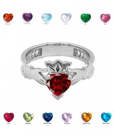 Certified 14k White Gold Personalized Birthstone Cubic Zirconia Celtic Claddagh Proposal Ring January Birthstone $142.00 Rings