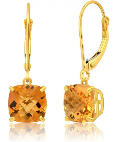 14k White or Yellow Gold Cushion Cut Gemstone Dangle Earrings for Women with 8mm Birthstones Yellow Gold Citrine $71.30 Earrings