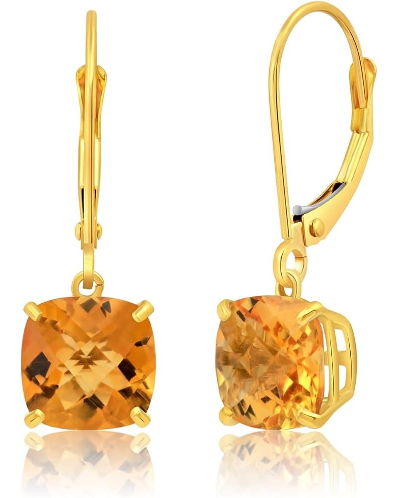 14k White or Yellow Gold Cushion Cut Gemstone Dangle Earrings for Women with 8mm Birthstones Yellow Gold Citrine $71.30 Earrings