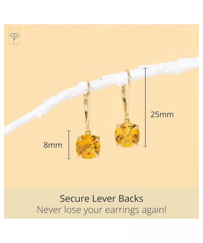 14k White or Yellow Gold Cushion Cut Gemstone Dangle Earrings for Women with 8mm Birthstones Yellow Gold Citrine $71.30 Earrings