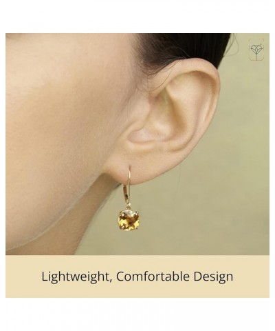 14k White or Yellow Gold Cushion Cut Gemstone Dangle Earrings for Women with 8mm Birthstones Yellow Gold Citrine $71.30 Earrings