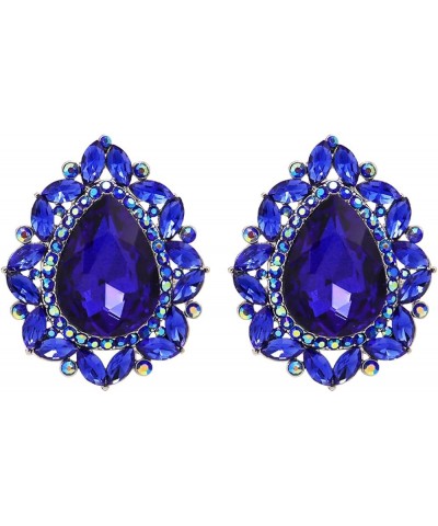 Women's Statement Vintage Style Dramatic Teardrop Crystal Clip On Earrings, 1.68 Royal Blue Crystal Silver Tone $14.08 Earrings