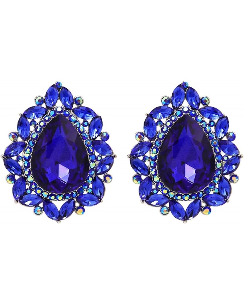 Women's Statement Vintage Style Dramatic Teardrop Crystal Clip On Earrings, 1.68 Royal Blue Crystal Silver Tone $14.08 Earrings