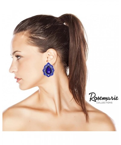 Women's Statement Vintage Style Dramatic Teardrop Crystal Clip On Earrings, 1.68 Royal Blue Crystal Silver Tone $14.08 Earrings