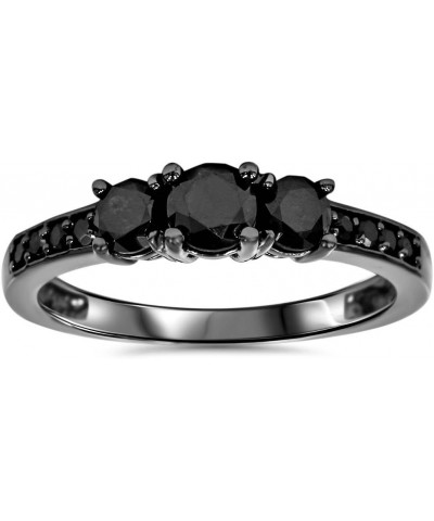 1 1/5ct Heat Treated Black Diamond 3 Stone Ring 10K Black Gold $154.57 Rings