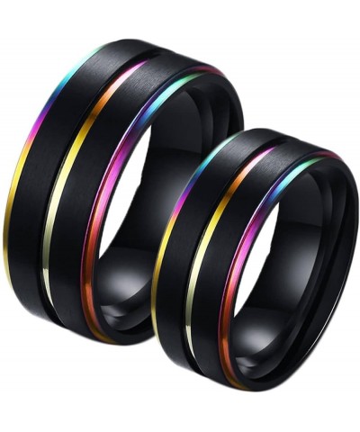 Couple Rings Set Promise Rings, Stainless Steel 8mm Black LGBT Ring with Rainbow Edges, Can Engraved Black Women 7 + Men 8 $1...