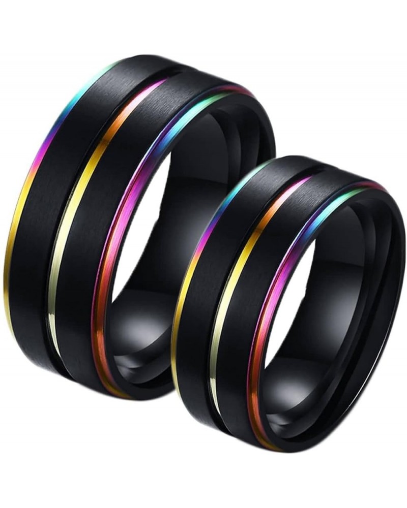 Couple Rings Set Promise Rings, Stainless Steel 8mm Black LGBT Ring with Rainbow Edges, Can Engraved Black Women 7 + Men 8 $1...