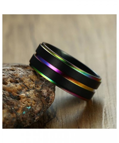 Couple Rings Set Promise Rings, Stainless Steel 8mm Black LGBT Ring with Rainbow Edges, Can Engraved Black Women 7 + Men 8 $1...